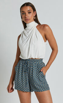 Brunita Shorts - High Waisted Tie Shorts in Tile Geo