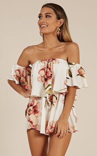 Beneath The Lights Playsuit In White Floral