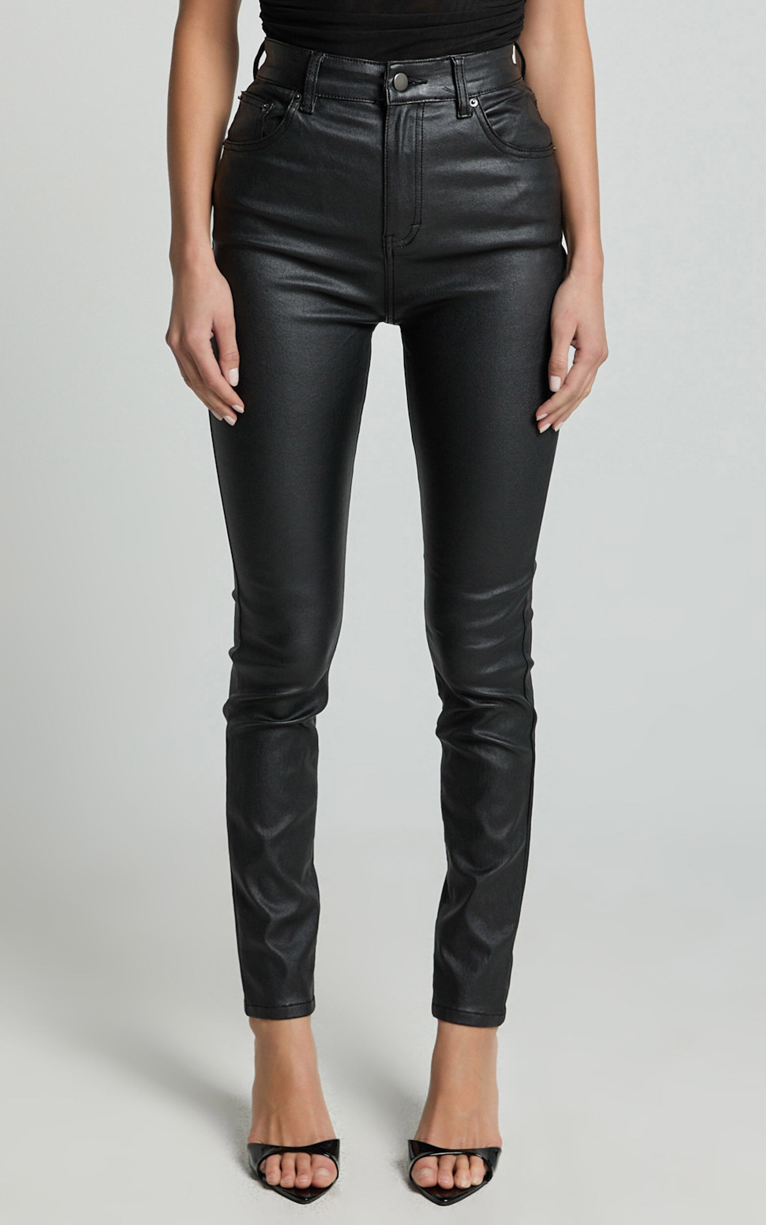 Whinnie Jeans - High Waist Skinny Coated Denim Jeans in Black | Showpo