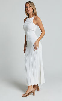 Lana Midi Dress - Racer Knitted Rib Dress in Ivory