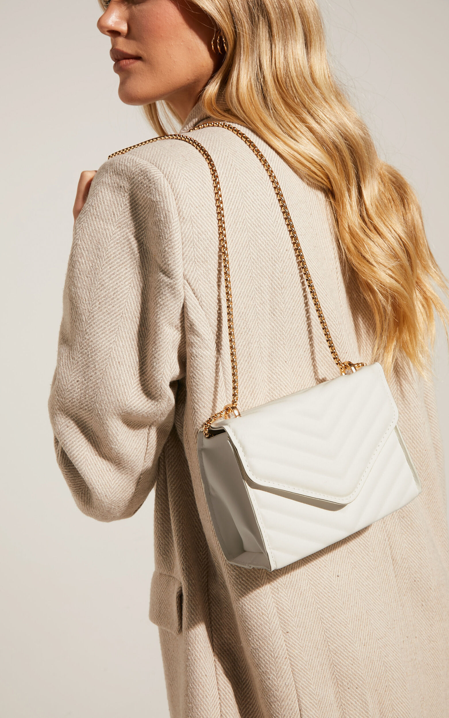 Kalinda Bag - Double Box Chain Shoulder Bag in White - NoSize, WHT1
