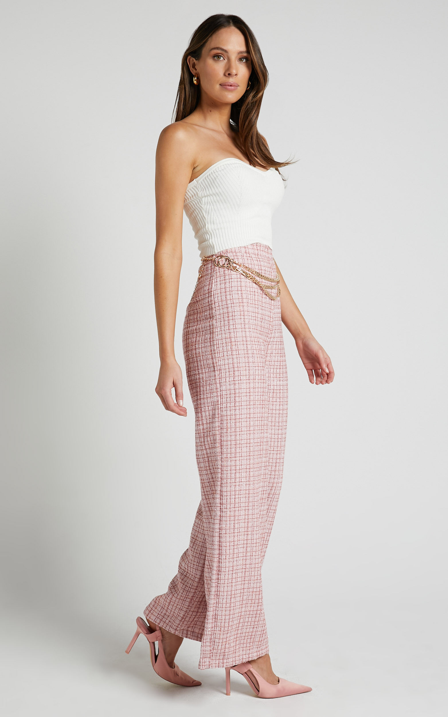 c*i様 BREEZE TWEED DEEP TUCK BAGGY SLACKS Tweed straight trousers - Women | MANGO USA