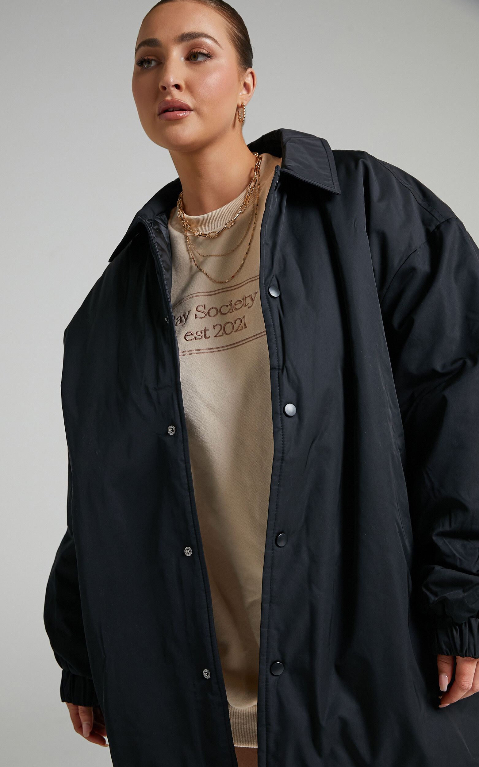 Caretta Waterproof Longline Jacket in Black Showpo USA