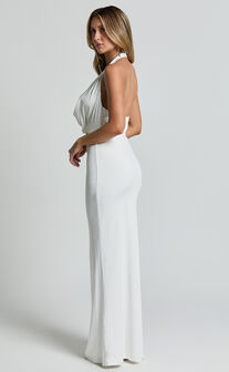 Sylvana Maxi Dress - Cowl Halter Neck Bodycon Dress in White