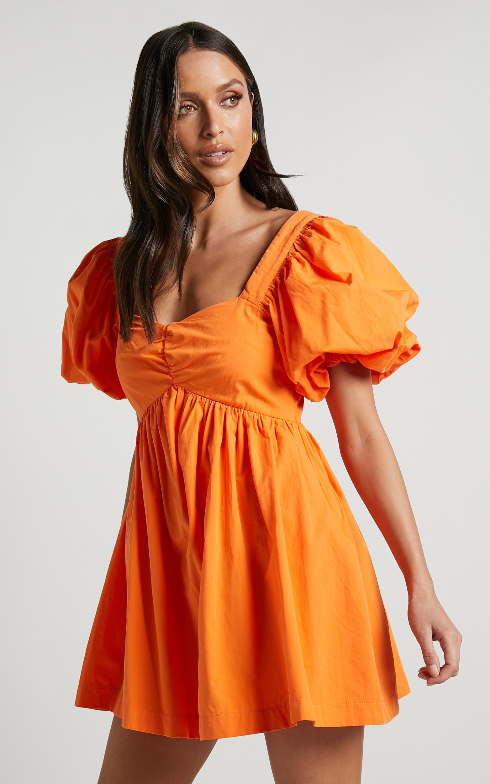 Orange puff shop sleeve dress