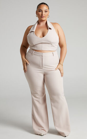 Lorena Trousers - High Waisted Flared Trousers in Stone
