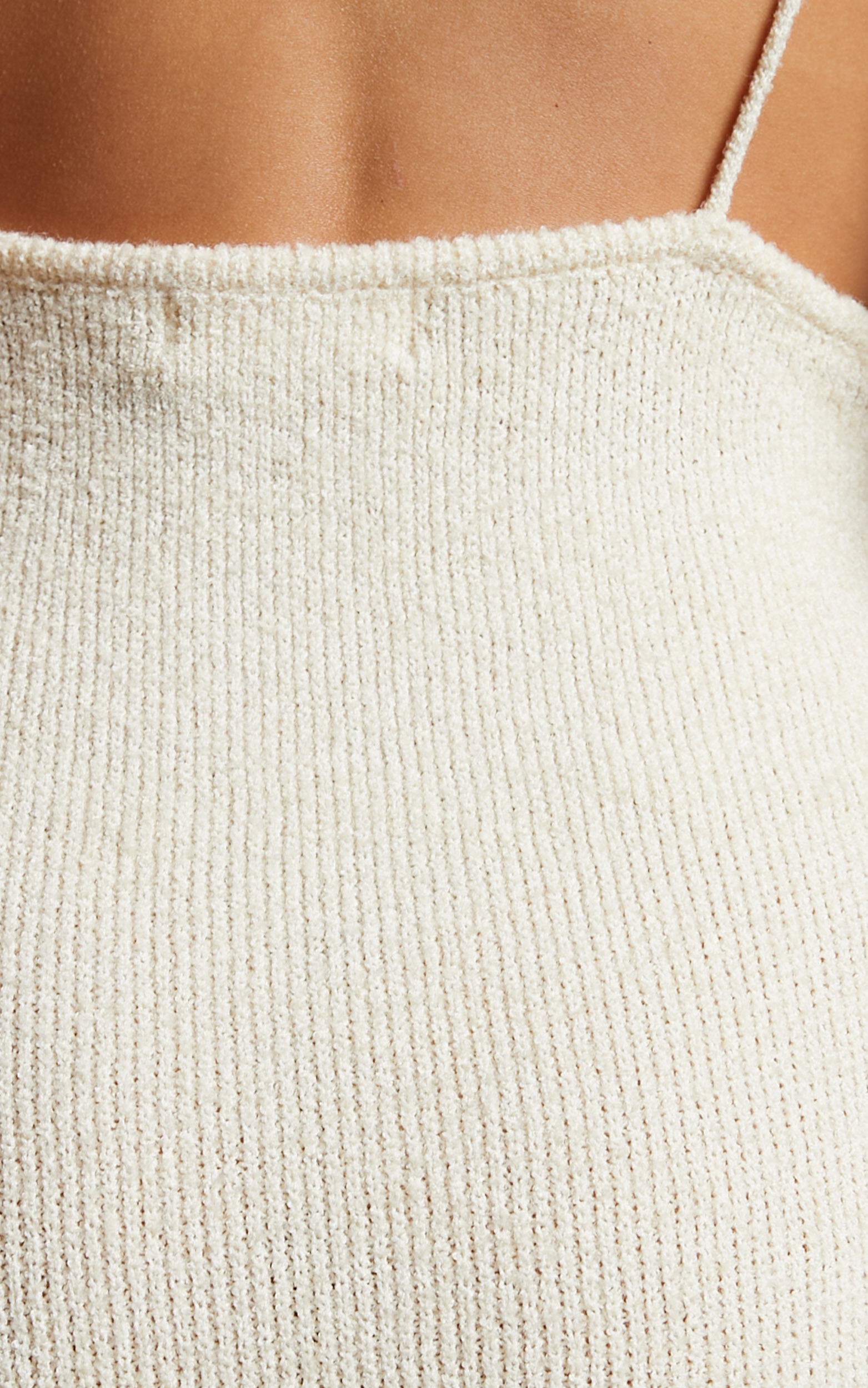 Leira Midi Dress - Keyhole Detail Low Back Knit Dress in Natural ...