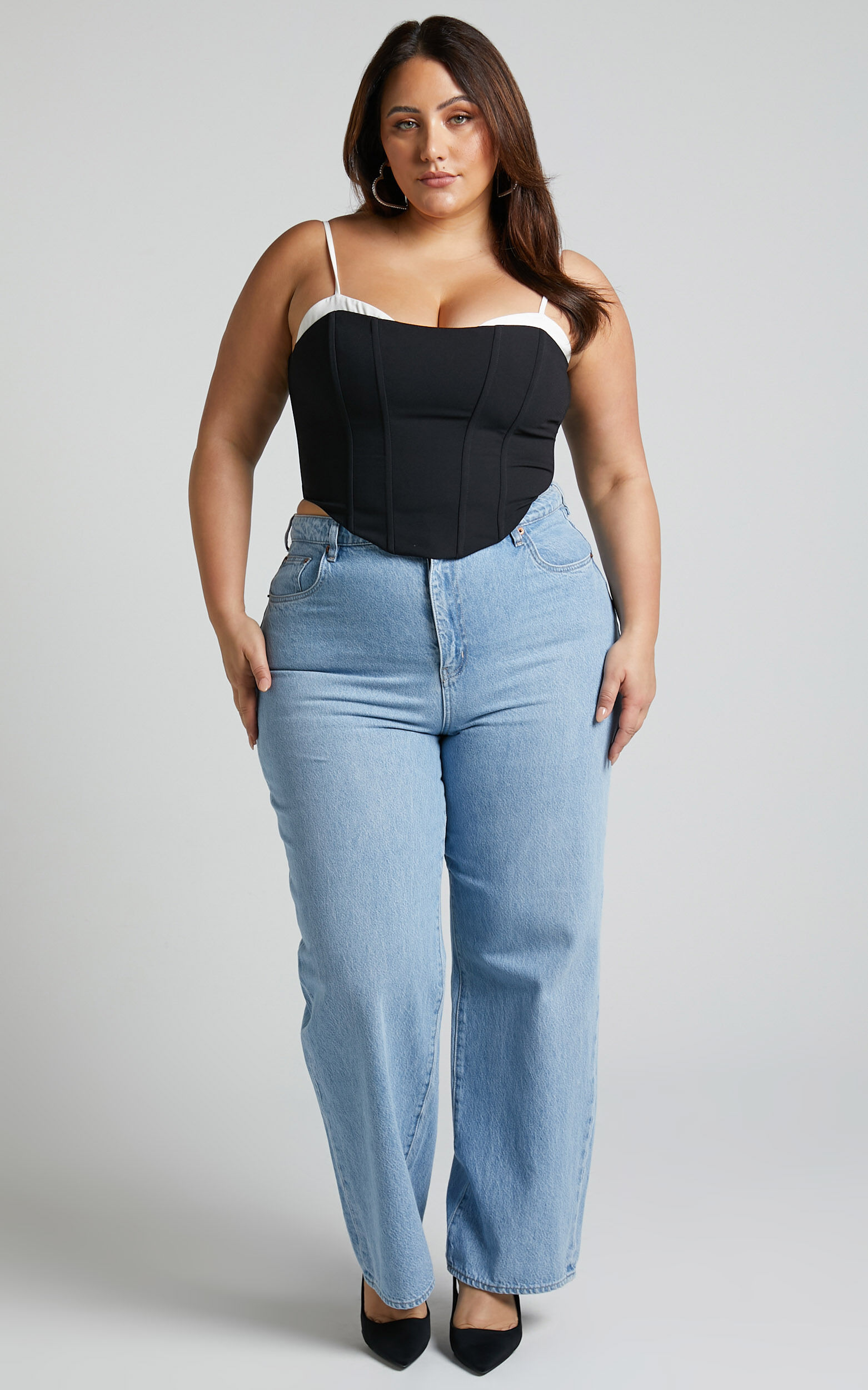 Bonne Top - Faux Bra Detail Panelled Corset Top in Black
