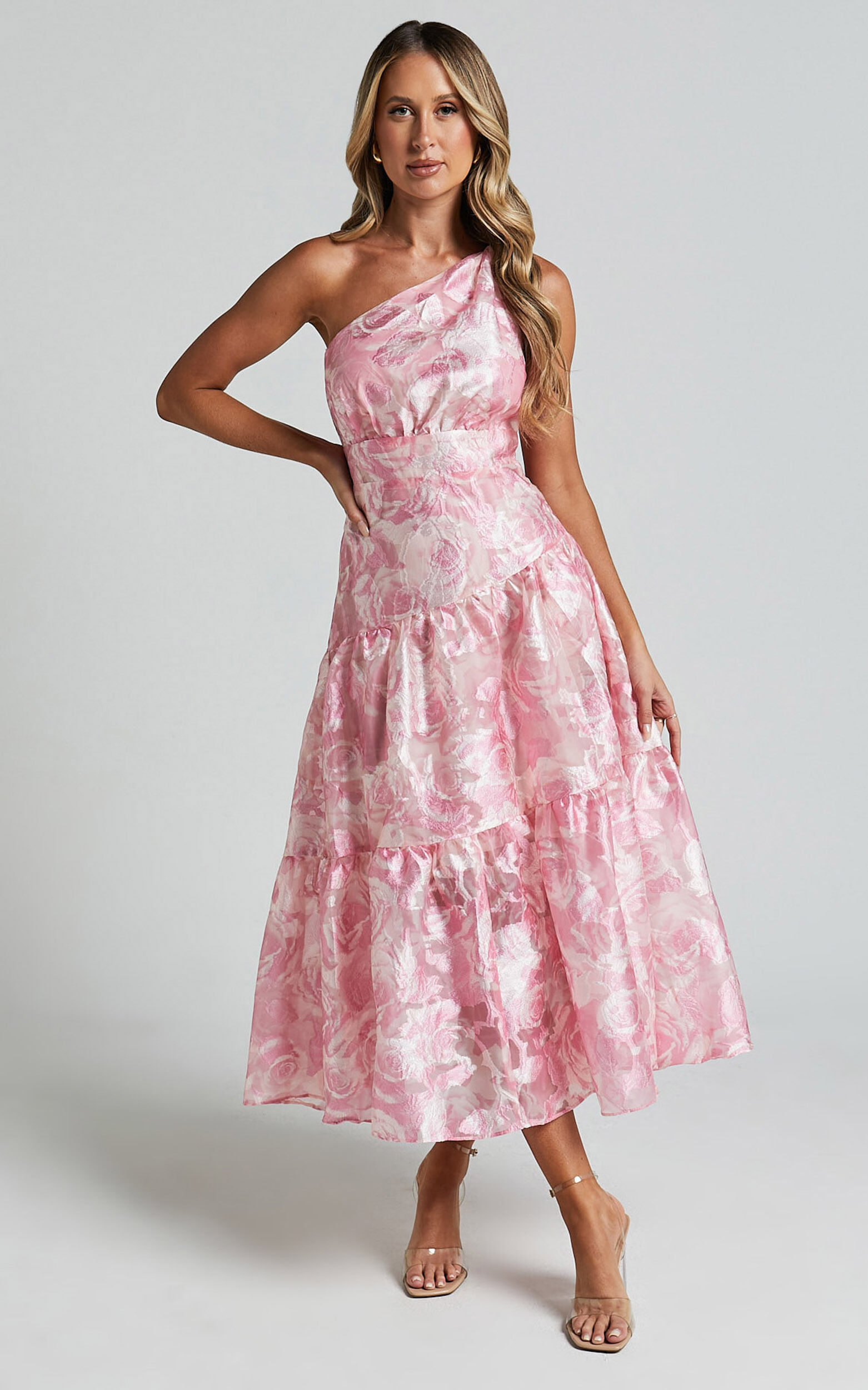One shoulder tiered dress clearance
