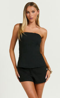 Meredith Top - Tailored Strapless Top in Black