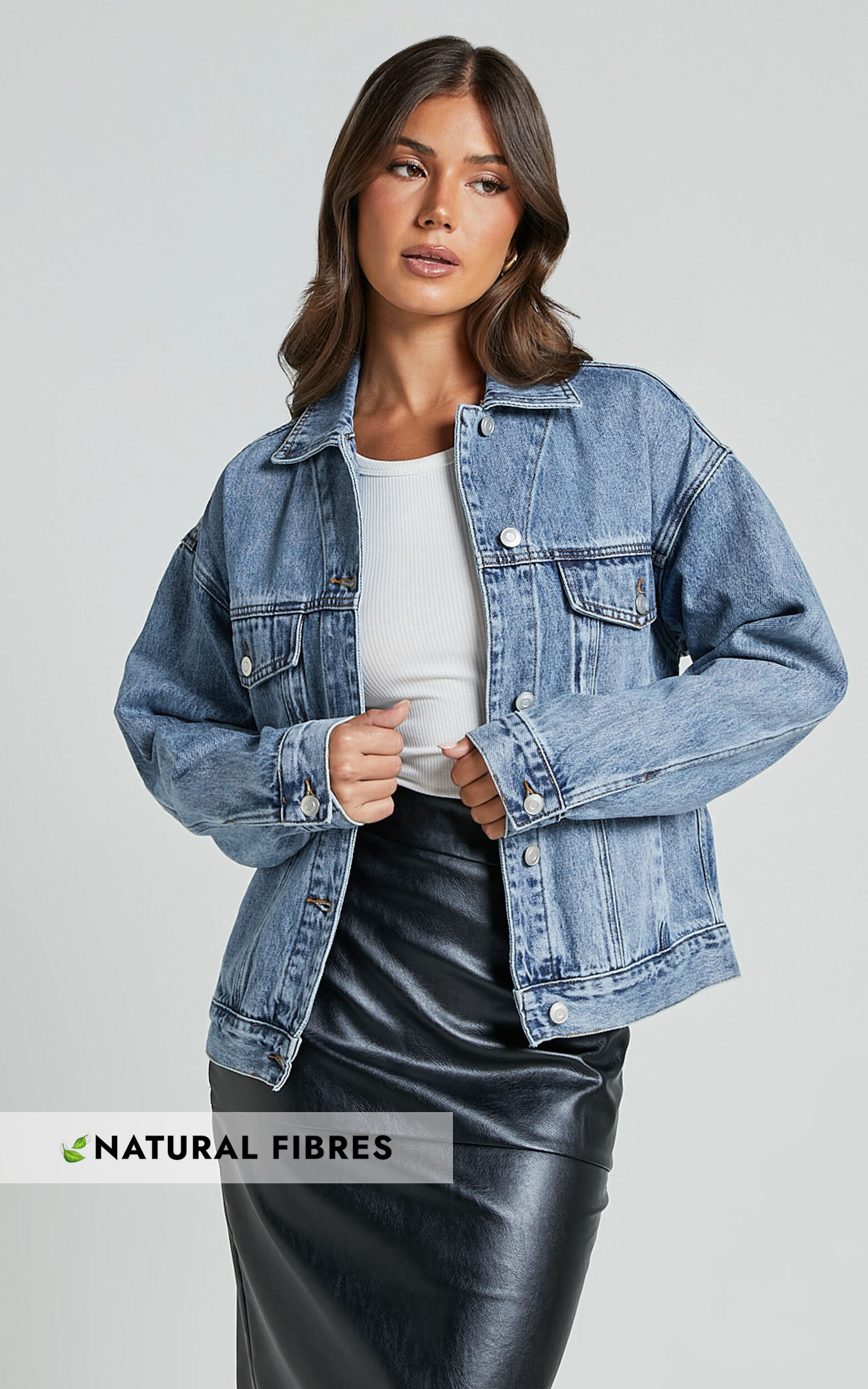 Lindsey Jacket - Long Sleeve Denim Jacket in Mid Blue Wash - 06, BLU1