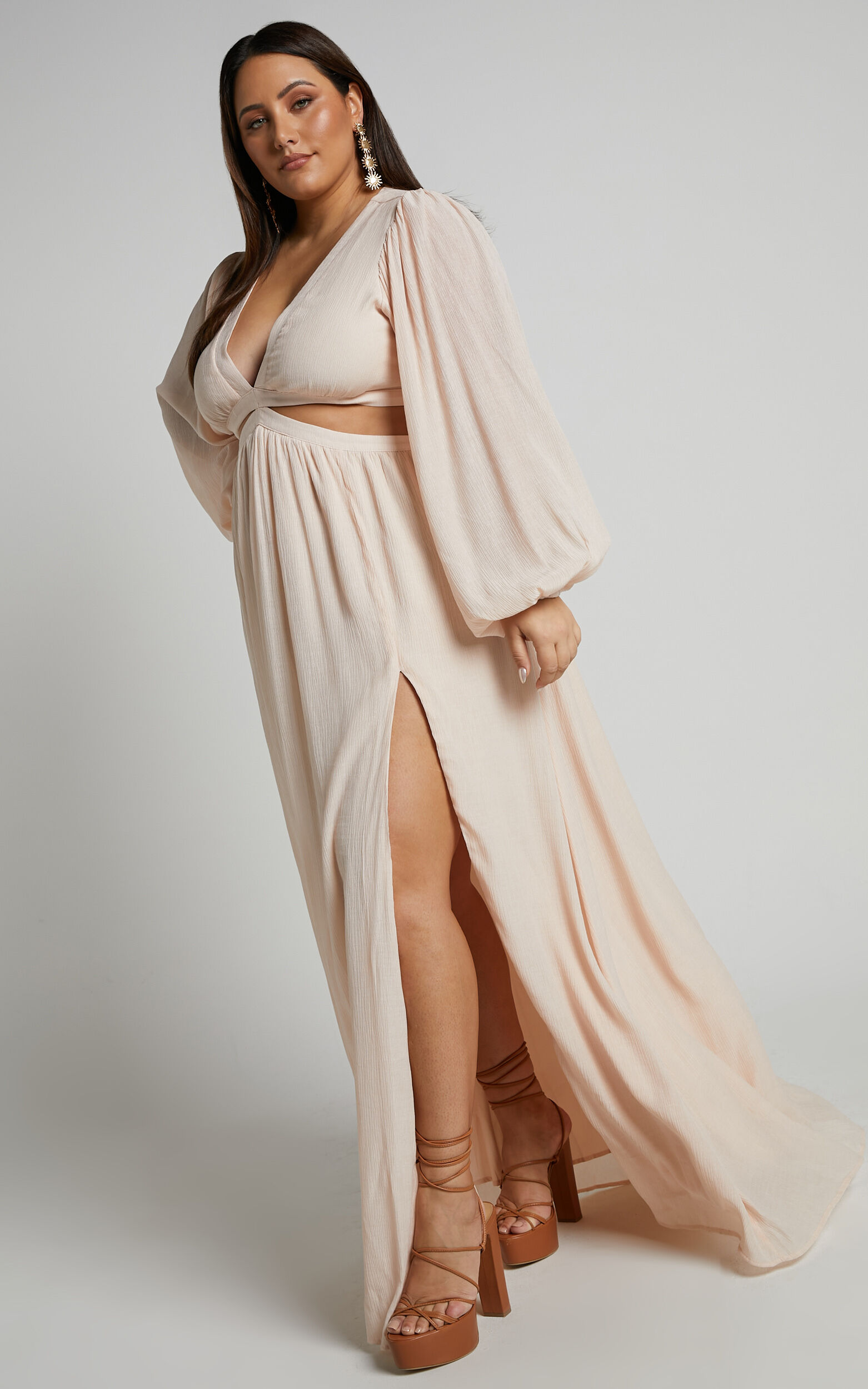 Neutral maxi sale dress with sleeves