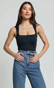 Ophelia Top - Square Neck Jersey Top in Black