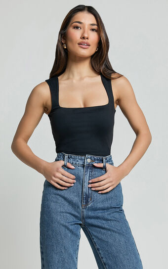 Ophelia Top - Square Neck Jersey Top in Black