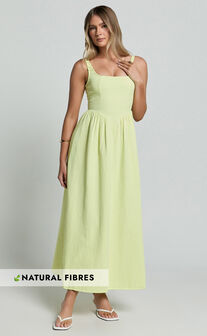 Rhaziya Midi Dress - Sleeveless Straight Neck Fit and Flare Dress in Citrus