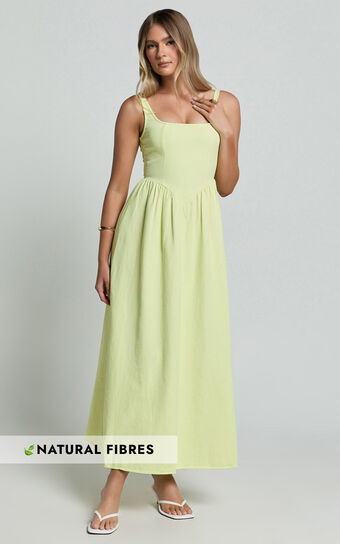 Rhaziya Midi Dress - Sleeveless Straight Neck Fit and Flare Dress in Citrus