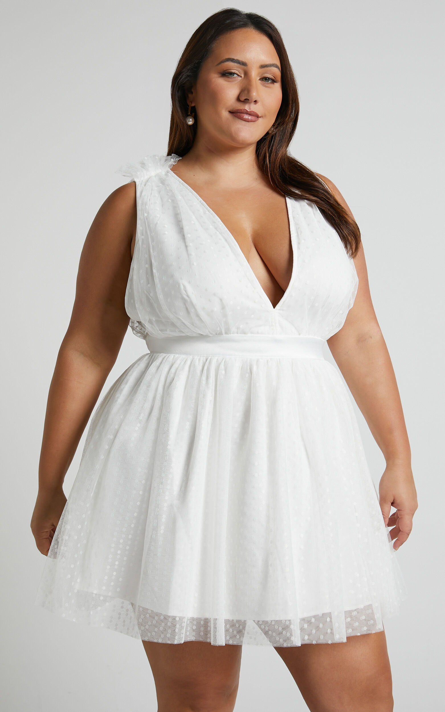 Mariabella Mini Dress Tulle Plunge Dress in White Showpo EU