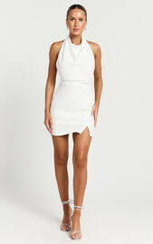 Evaline Mini Dress - Halter Cowl Neck Low Back Dress in Ivory | Showpo