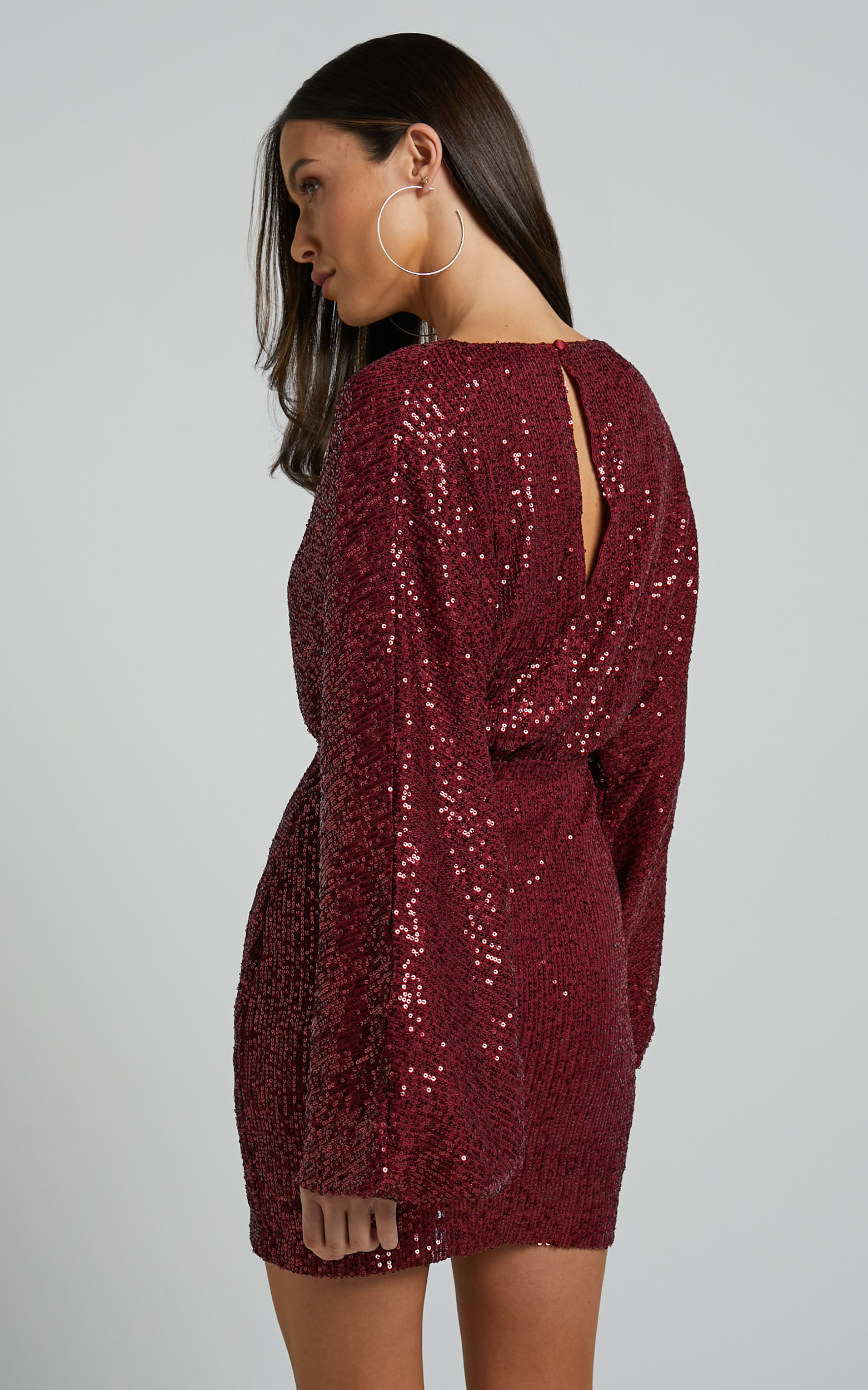 Wine red off the shoulder sequin deals embellished sheath dress