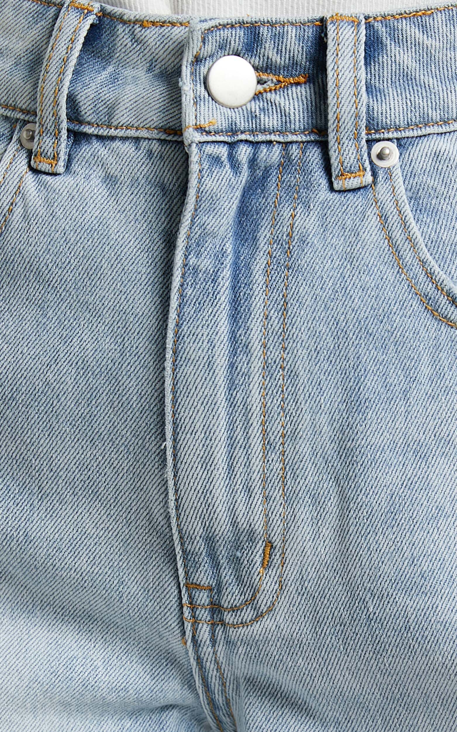 Eloisa Shorts - Recycled Cotton Raw Hem Denim Shorts in Mid Blue
