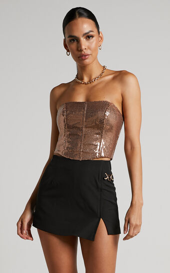 Andriya Skort - Ring Detail Split Mini Skort in Black