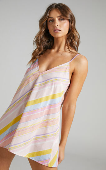 Freyda Mini Dress - Cotton Voile Sleep Mini Slip Dress in Multi