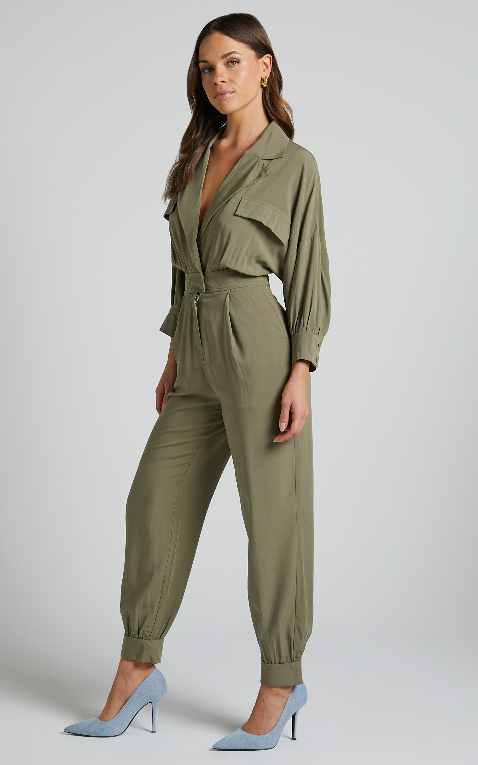 Khaki green jumpsuit best sale