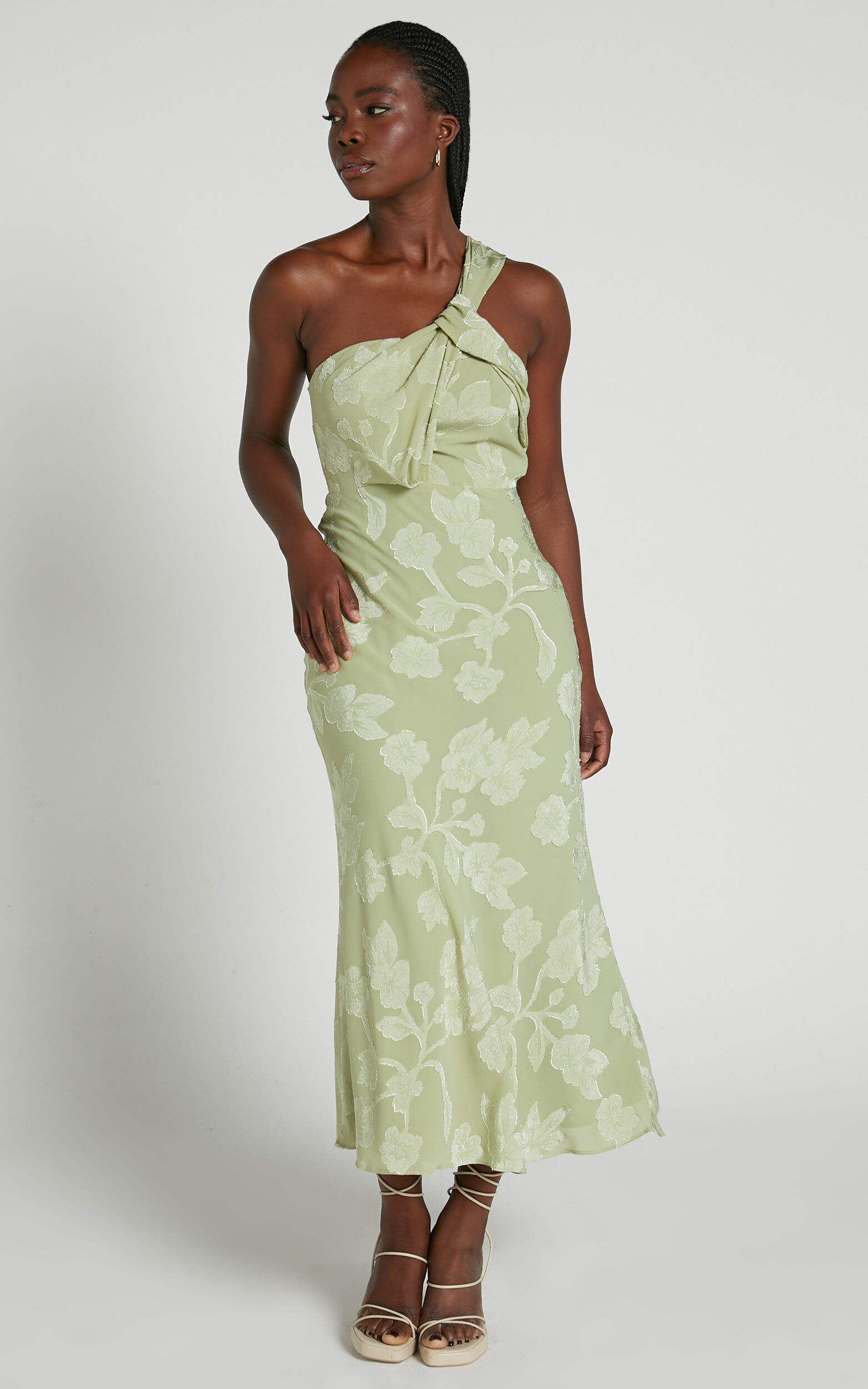 One shoulder sage dress clearance