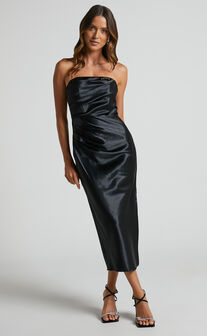 Perrie Midi Dress - Mesh Corset Dress in Black