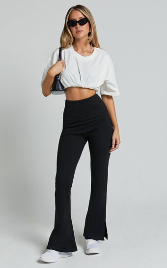 Beau Pants - High Waisted Split Hem Flare Pants in Black