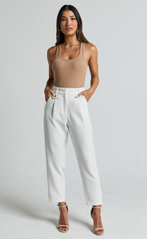 Suri Cropped Pant - High Waisted Tapered Tailored Pant With Pocket Detail in White