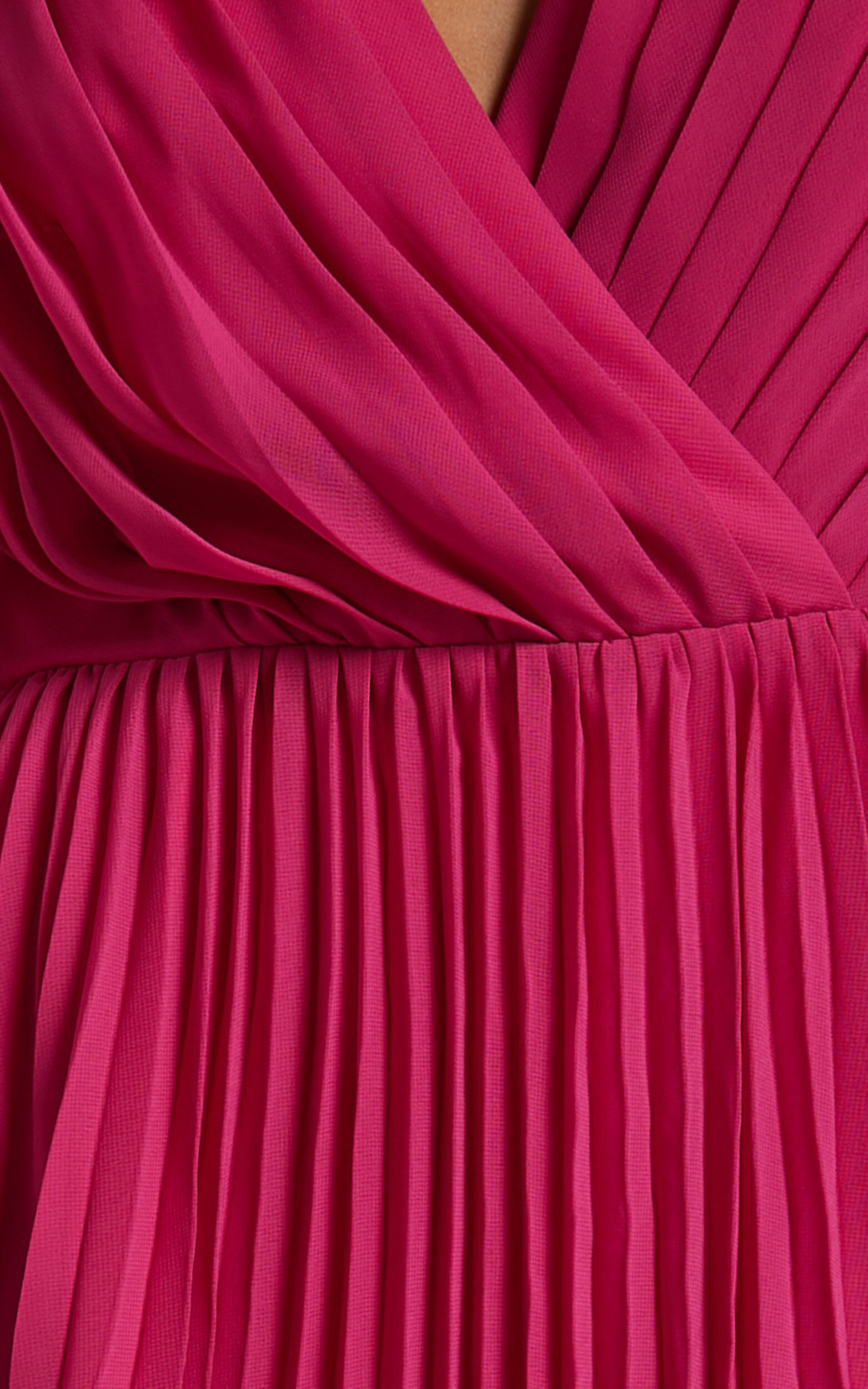 Palatine Maxi Dress - Long Sleeve Wrap Pleated Dress in Pink