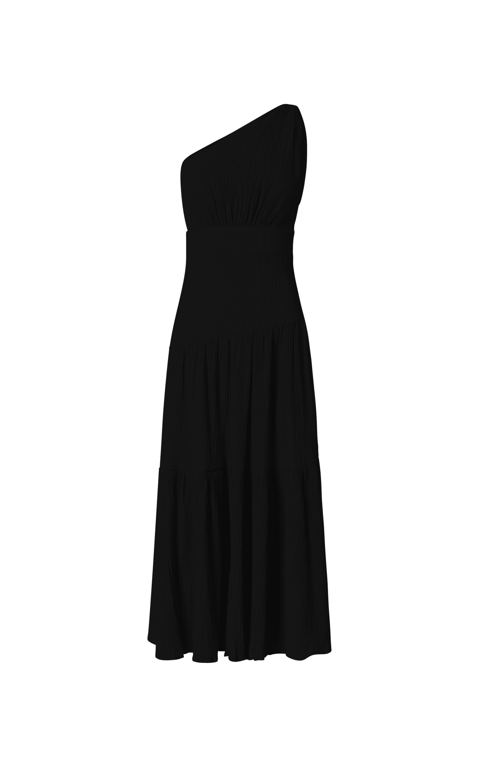 Celestia Midi Dress - Tiered One Shoulder Dress in Black | Showpo
