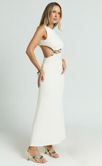 Amy Maxi Dress - High Neck Cut Dress in Cream