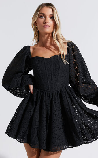 Helena Dress  Long Sleeve Fit and Flare Lace Mini in