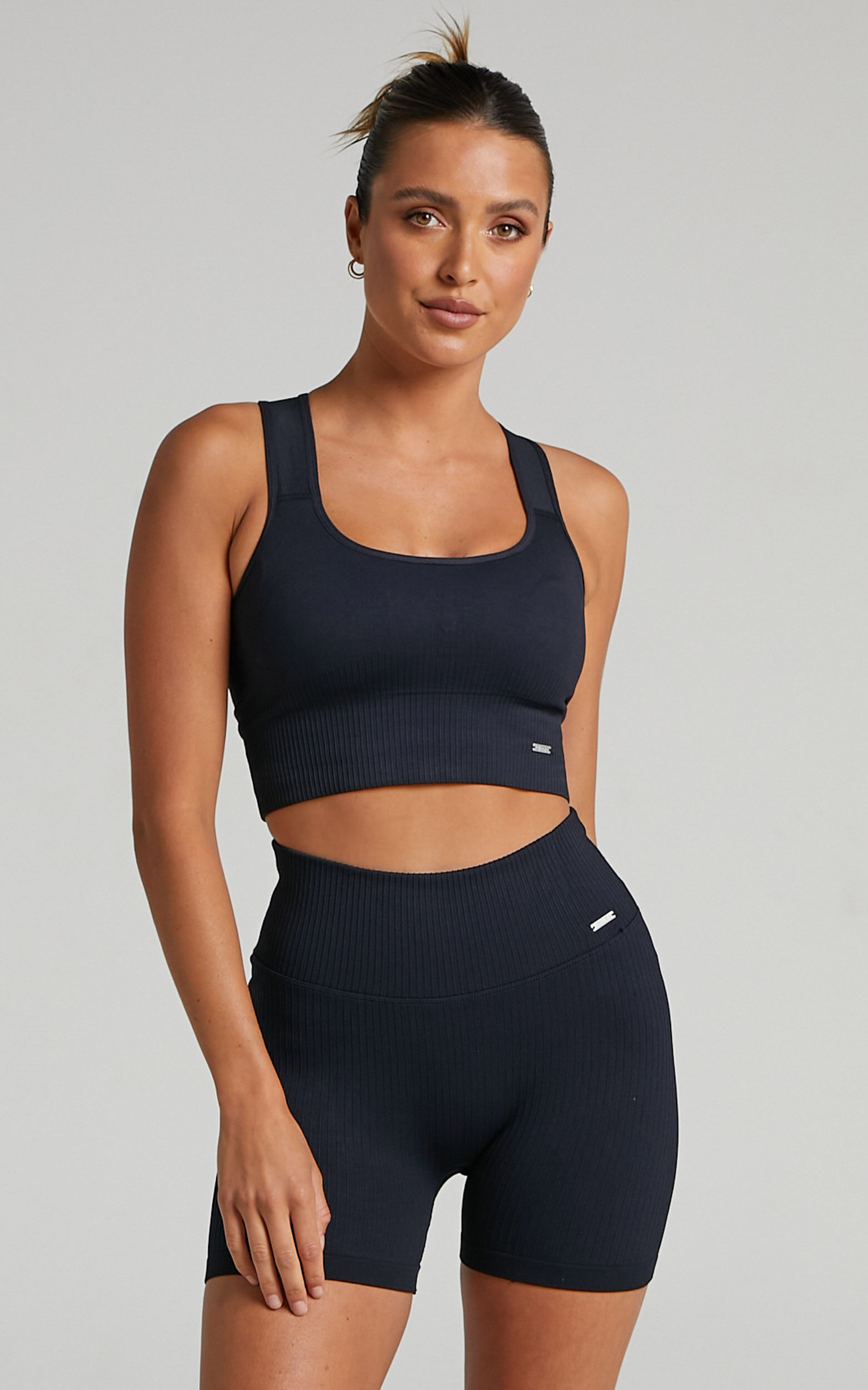 Black ribbed 2025 midi biker shorts