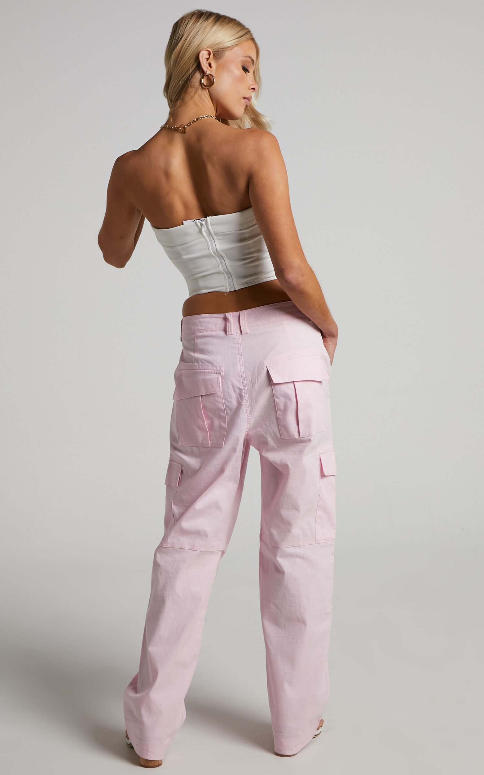 Dusty pink cargo trousers on sale
