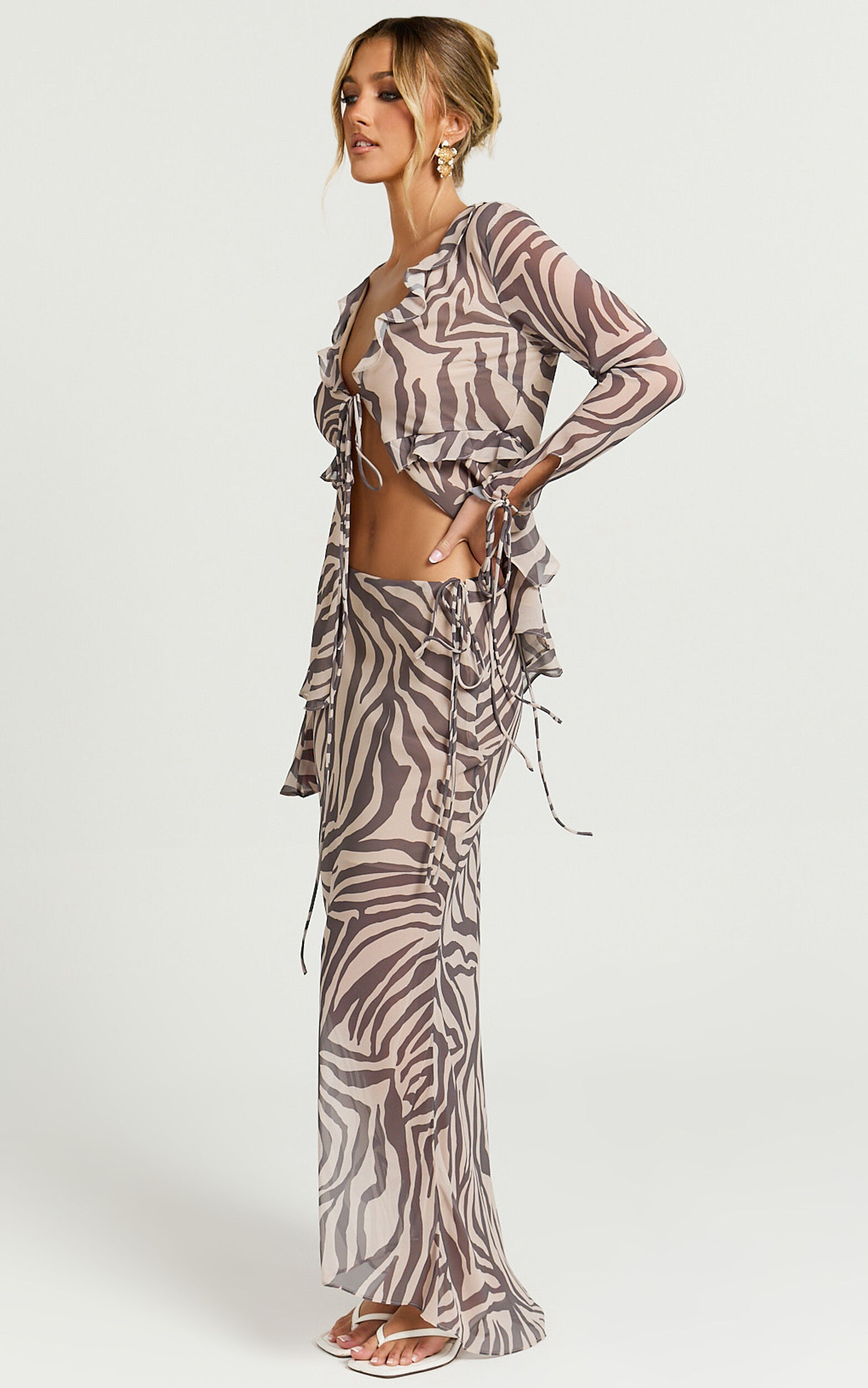 Rita Maxi Skirt Low Waist Fit And Flare Skirt in Abstract Zebra Print Showpo USA