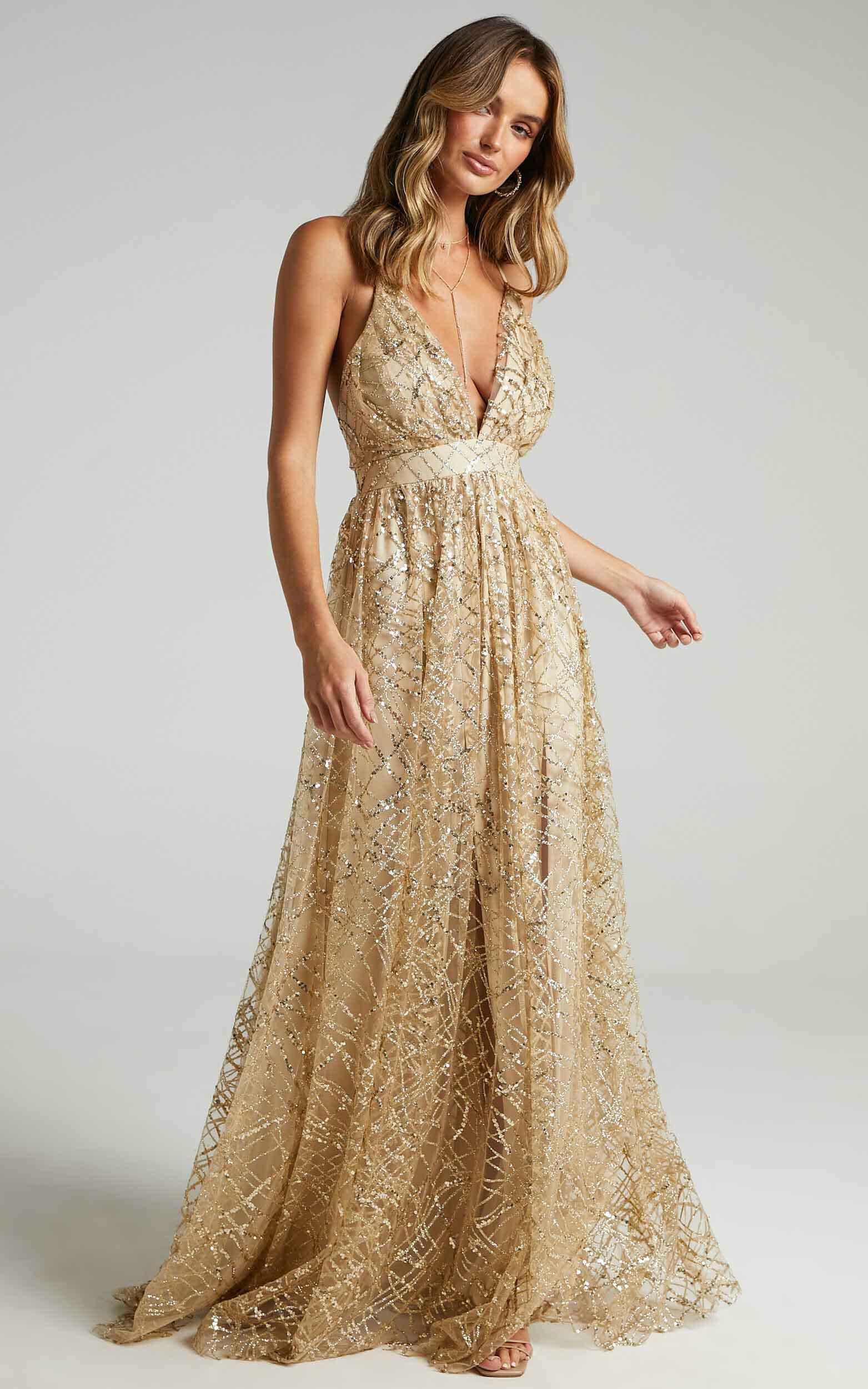 Eternal sunshine maxi deals dress in gold sequin