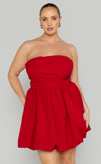 Shaima Mini Dress - Strapless Bubble Hem Dress in Red