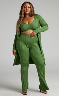 Farhana Cardigan - Rib Knitted Longline Cardigan in Olive