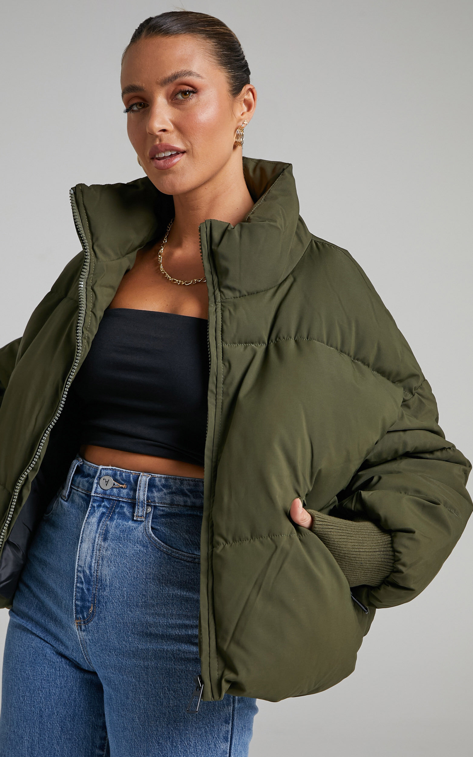 Windsor Jacket Puffer Jacket in Dark Khaki