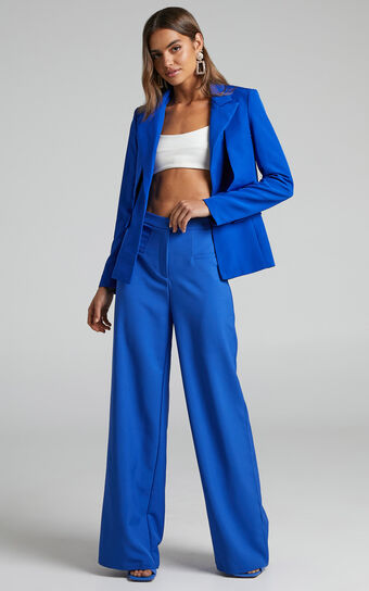 Jaxine - High Waisted Tailored Wide Leg Trousers in Cobalt