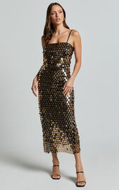 Amarie Midi Dress - Circle Sequin Dress in Gold | Showpo USA