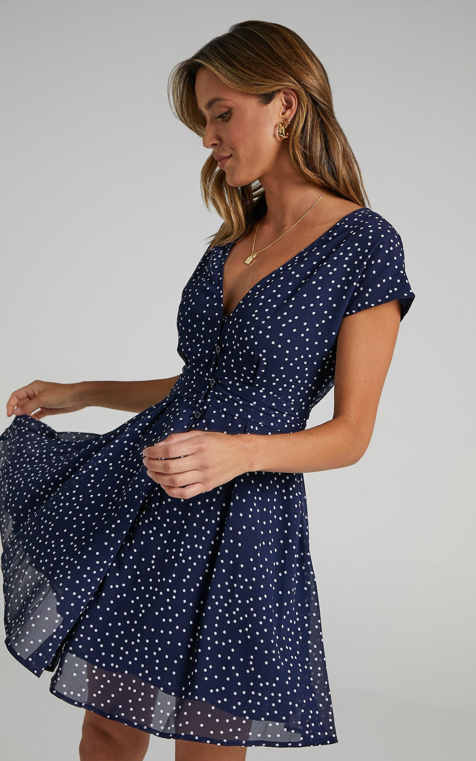 Hey Now Mini Dress - A line Dress in Navy Spot - 20, NVY1
