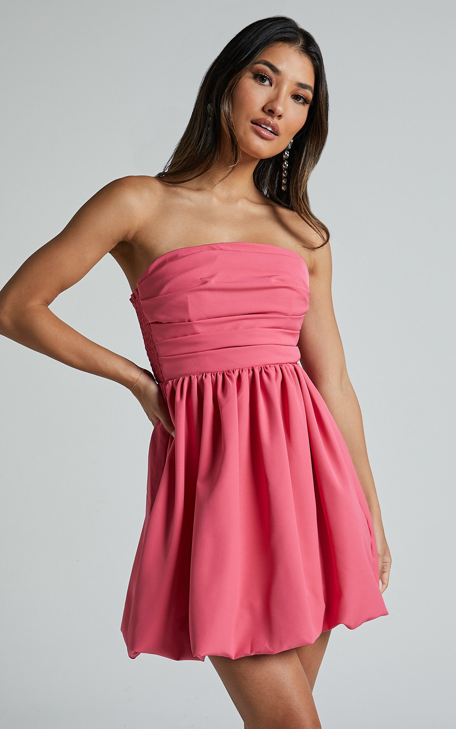 Shaima Mini Dress - Strapless Bubble Hem Dress in Fondant Pink - 04, PNK1