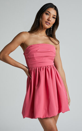 Shaima Mini Dress - Strapless Bubble Hem Dress in Fondant Pink