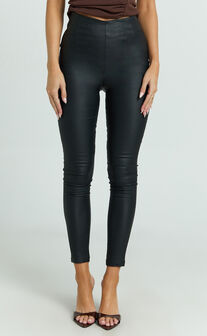 Vivian Pants - High Waisted Coated Skinny Pants in Black
