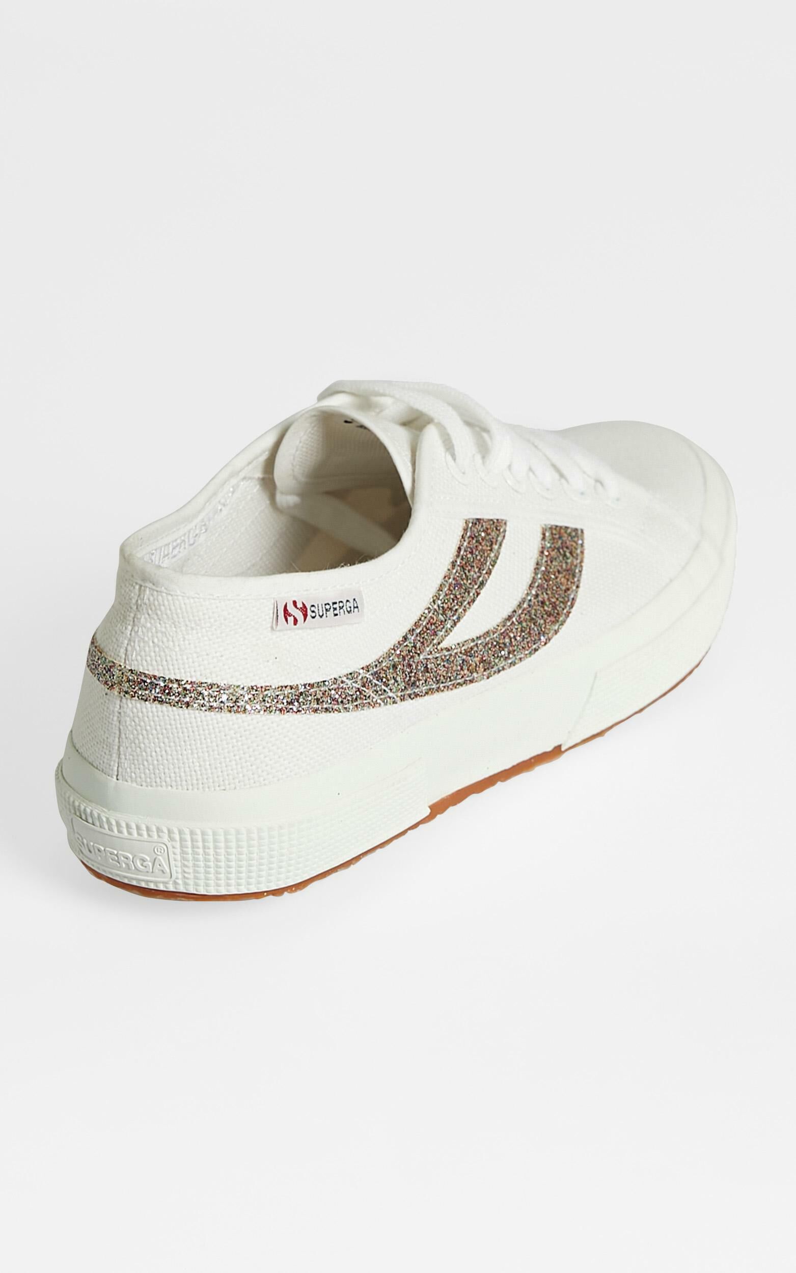 Superga 2750 Swallowtail Micro Glitter Sneaker in white silver multicolour Showpo