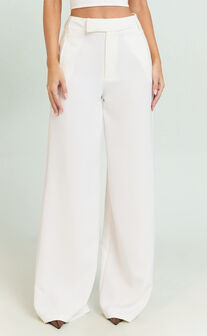 Selena Pants - High Waisted Wide Leg Tailored Pants in Cream